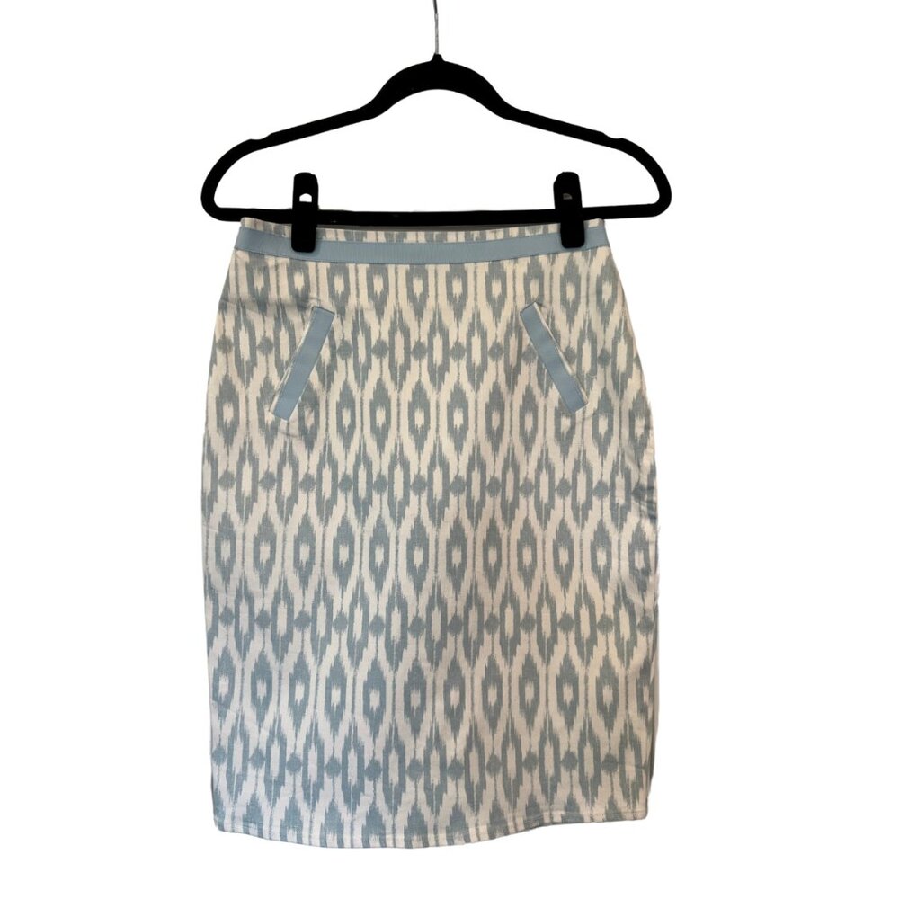 JIGSAW Soft Blue & White Ikat Pencil Skirt – Size 4 $165